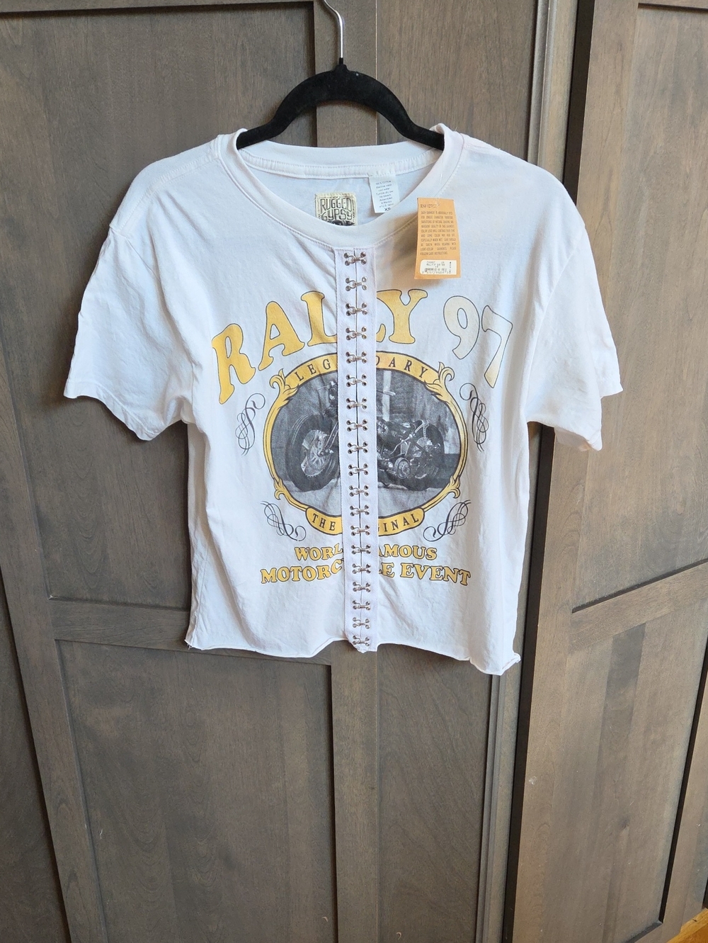 White Rally 97 Graphic Tee with Lace-Up Front
